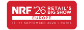Logo of the NRF 2026 Retail's Big Show Europe event, red background with white text.