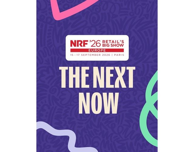 Affiche promotionelle de l'événement NRF Retail’s Big Show Europe 2026 avec le slogan "The Next Now", à Paris du 15 au 17 septembre 2026.